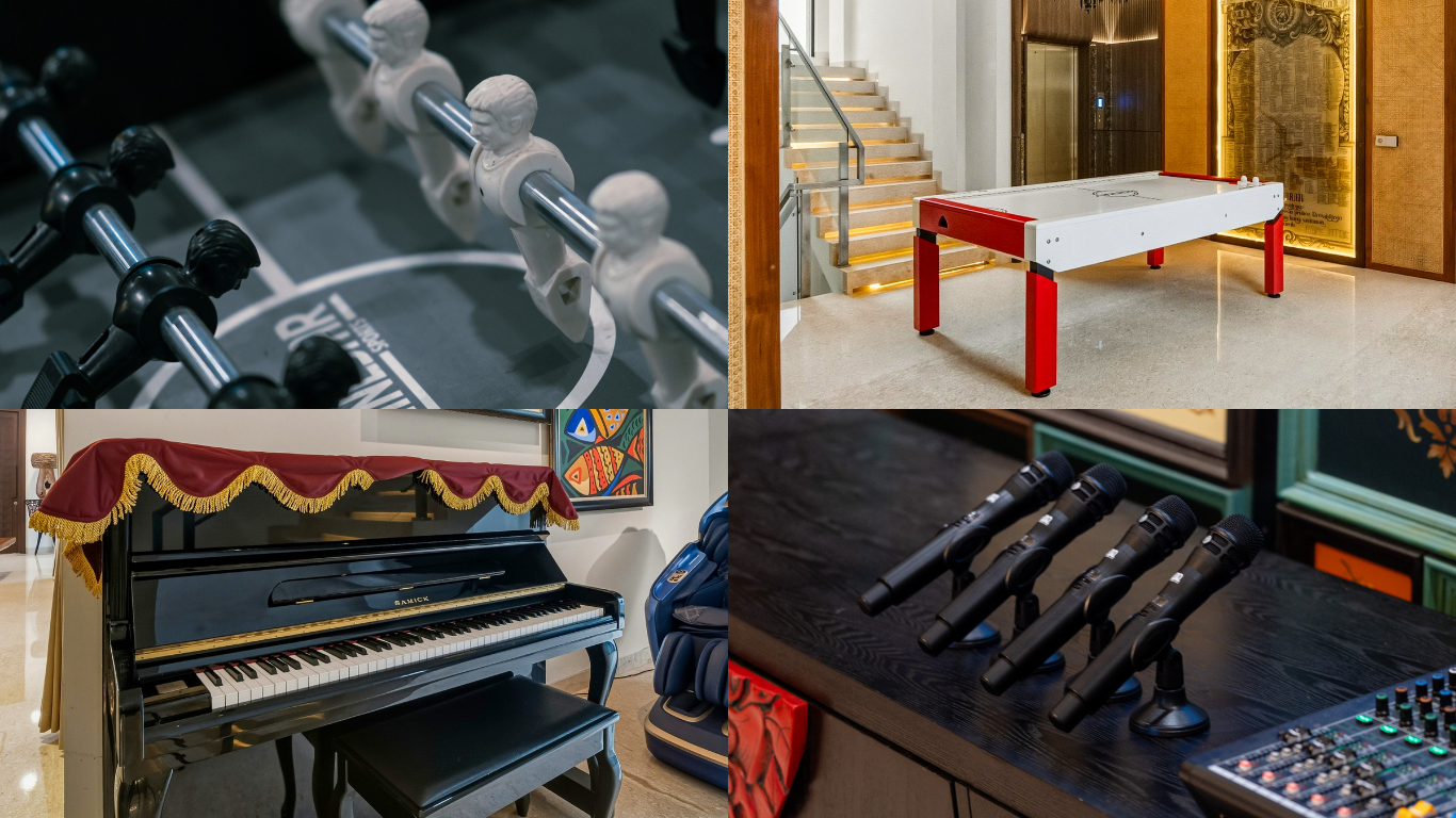 Fasilitas foosball, air hockey, piano, dan karaoke di Adiwangsa by Intragama Villa
